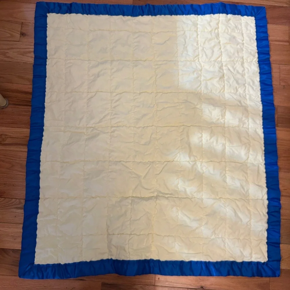 Vintage Baby Quilt Rocking Horse Elephant Nursery Print Blue Satin Trim 36